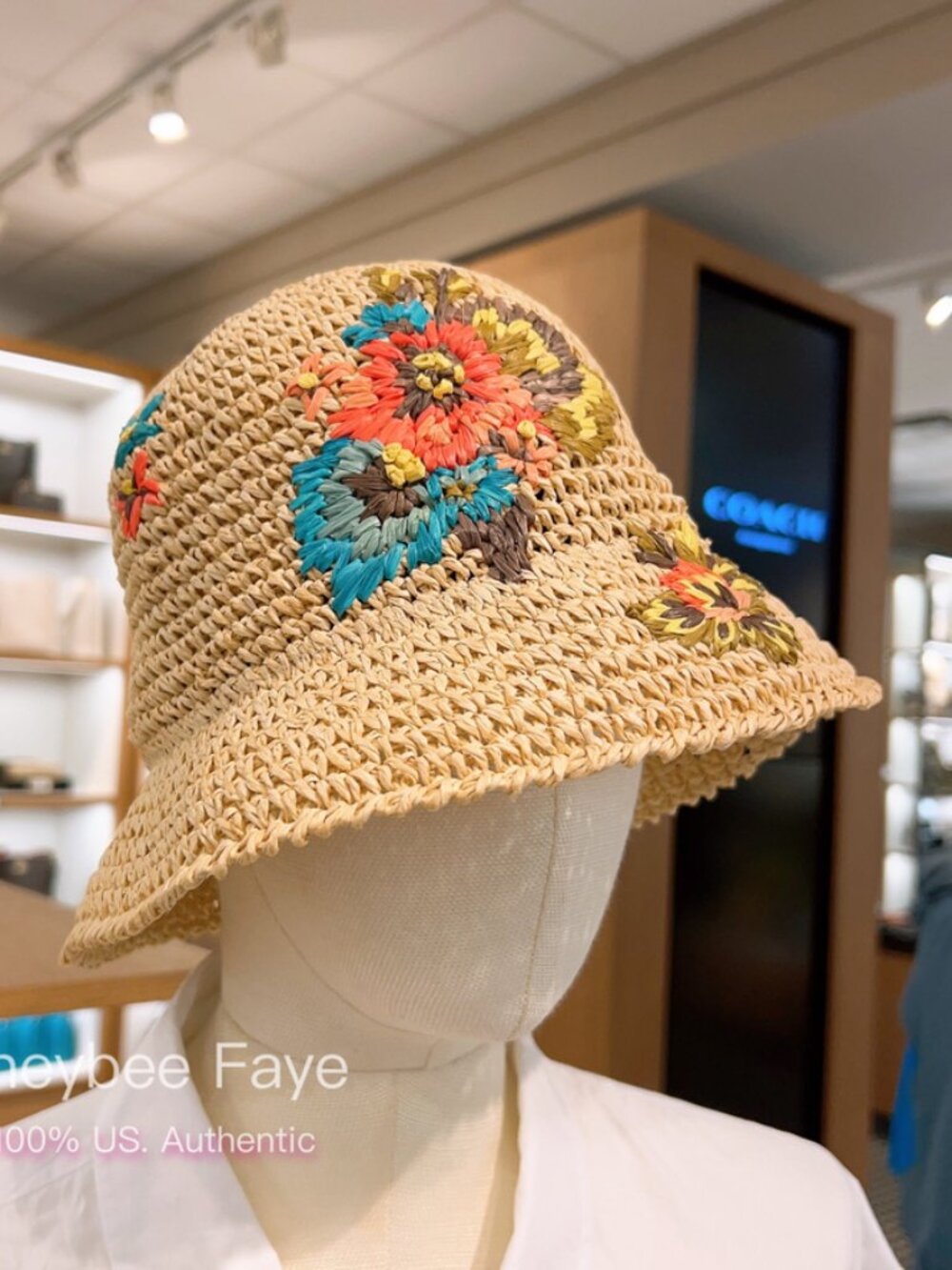 NWT Coach women's Hawaiian Floral Crochet Bucket Hat CK691 (M/L)